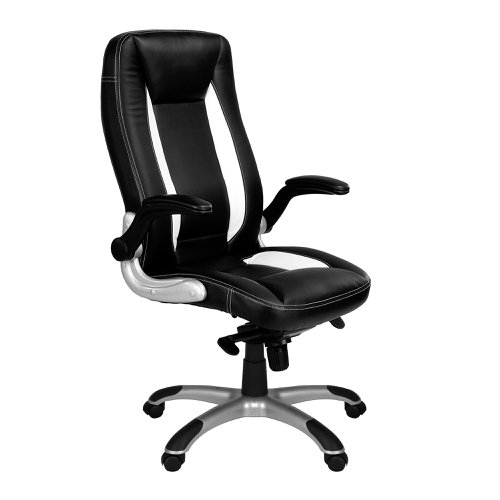Friesian High Back Executive Chair with Folding Arms and Satin Chrome Base - Black and White