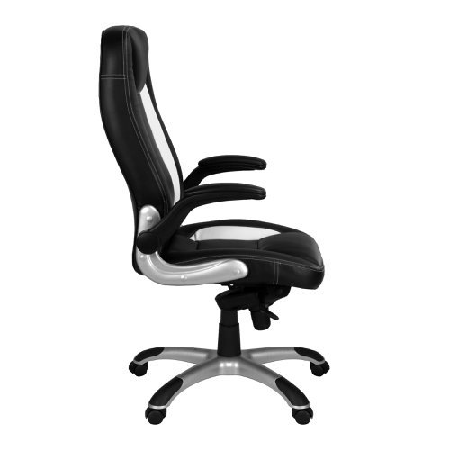 Nautilus Designs Friesian High Back Leather Effect Executive Office Chair With Folding Arms Black and White - BCP/4025/BWH