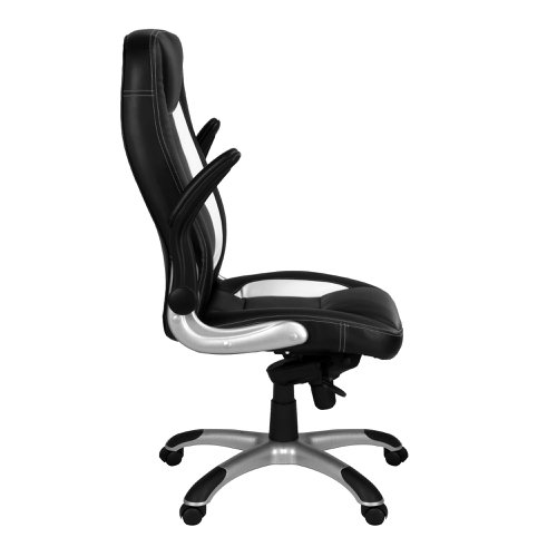 Nautilus Designs Friesian High Back Leather Effect Executive Office Chair With Folding Arms Black and White - BCP/4025/BWH