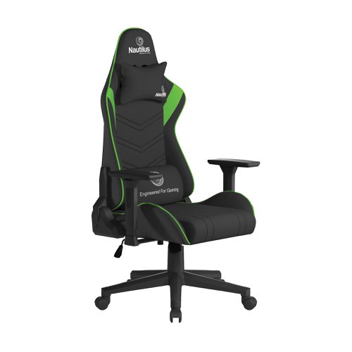 Nautilus Designs Apollo Ergonomic Gaming Chair With 4D Multi-Dimensional Armrests and 155 Degree Tilt Green/Black - BCP/B390/BK-GN