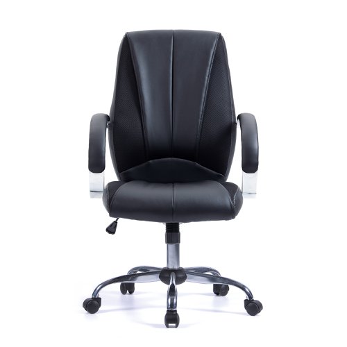 Nautilus Designs Hastings High Back Bonded Leather Executive Office Chair With Mesh Panel Detailing and Fixed Arms Black - BCL/B425/BK