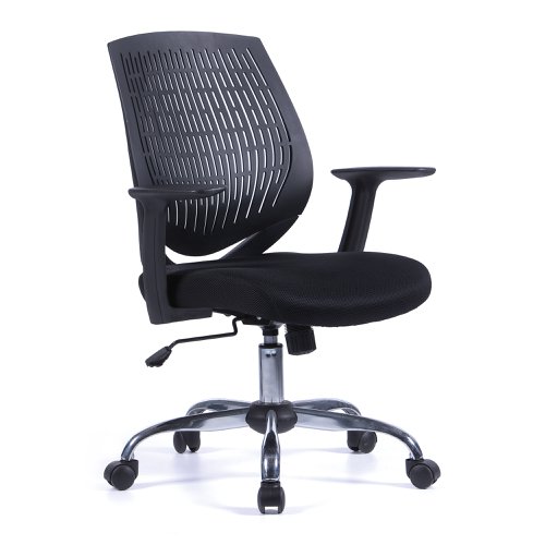 Ultra Medium Back Sturdy & Flexible Designer Armchair with Chrome Base - Black