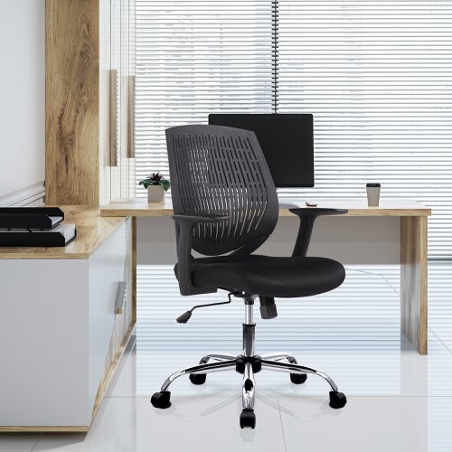 Nautilus Designs Ultra Medium Back Sturdy and Flexible Designer Task Office Chair With Arms Black - BCP/F590/BK