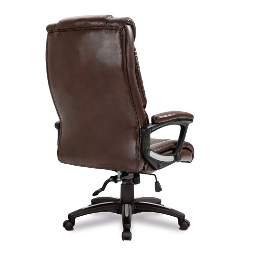 Nautilus Designs Titan Oversized High Back Leather Effect Executive Office Chair With Integral Headrest and Fixed Arms Brown - BCP/G344/BW 41033NA Buy online at Office 5Star or contact us Tel 01594 810081 for assistance