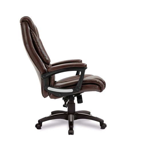 Nautilus Designs Titan Oversized High Back Leather Effect Executive Office Chair With Integral Headrest and Fixed Arms Brown - BCP/G344/BW 41033NA Buy online at Office 5Star or contact us Tel 01594 810081 for assistance