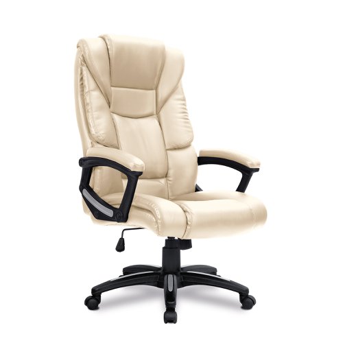 Nautilus Designs Titan Oversized High Back Leather Effect Executive Office Chair With Integral Headrest and Fixed Arms Cream - BCP/G344/CM Office Chairs 41040NA