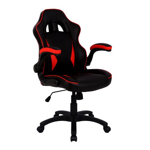 Predator Executive Ergonomic Gaming Style Office Chair with Folding Arms, Integral Headrest and Lumbar Support - Black/Red