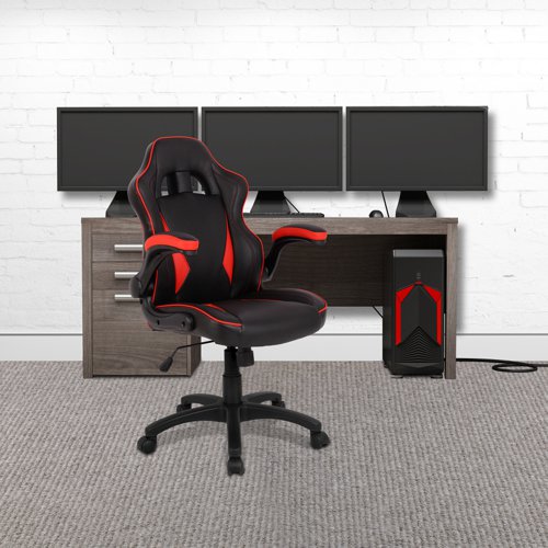Nautilus Designs Predator Ergonomic Gaming Style Office Chair with Folding Arms and Integral Headrest & Lumbar Support Black/Red - BCP/H600/BK/RD  40984NA
