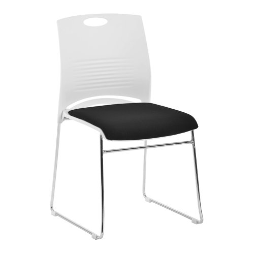 Stylish Stackable Chrome Frame Chair with Padded Upholstered Seat, White Shell and Hand Hole in Backrest - 2 per Box