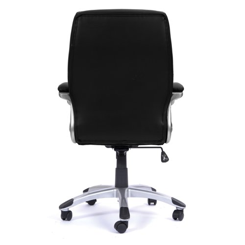 Nautilus Designs Greenwich High Back Leather Effect Executive Office Chair With Contoured Design Backrest and Fixed Arms Black - BCP/T101/BK Office Chairs 47144NA