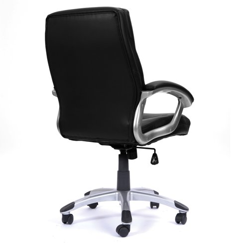 Nautilus Designs Greenwich High Back Leather Effect Executive Office Chair With Contoured Design Backrest and Fixed Arms Black - BCP/T101/BK 47144NA Buy online at Office 5Star or contact us Tel 01594 810081 for assistance