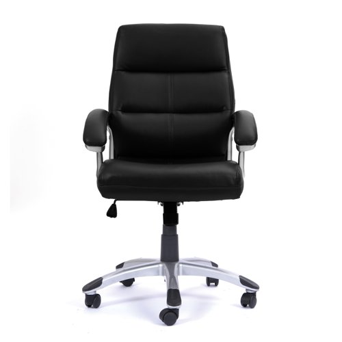 Nautilus Designs Greenwich High Back Leather Effect Executive Office Chair With Contoured Design Backrest and Fixed Arms Black - BCP/T101/BK