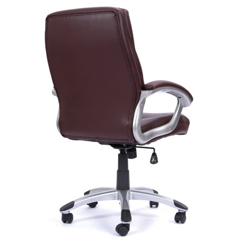 Nautilus Designs Greenwich High Back Leather Effect Executive Office Chair With Contoured Design Backrest and Fixed Arms Cherry Brown - BCP/T101/BY