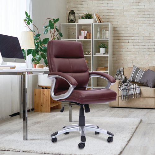 47151NA - Nautilus Designs Greenwich High Back Leather Effect Executive Office Chair With Contoured Design Backrest and Fixed Arms Cherry Brown - BCP/T101/BY