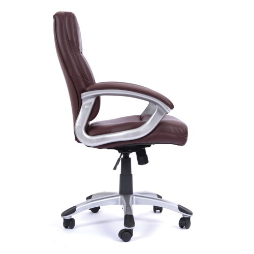 Nautilus Designs Greenwich High Back Leather Effect Executive Office Chair With Contoured Design Backrest and Fixed Arms Cherry Brown - BCP/T101/BY  47151NA