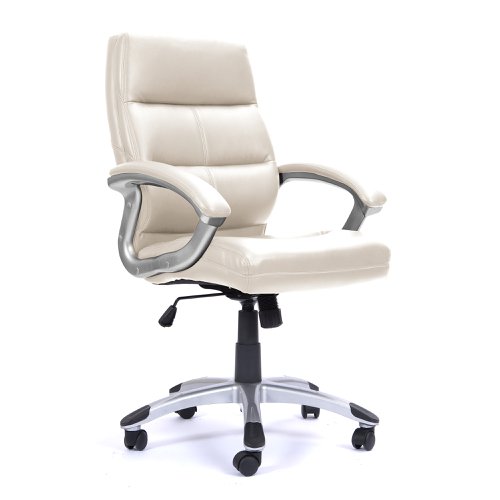 47158NA - Nautilus Designs Greenwich High Back Leather Effect Executive Office Chair With Contoured Design Backrest and Fixed Arms Cream - BCP/T101/CM