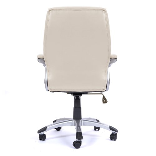 Nautilus Designs Greenwich High Back Leather Effect Executive Office Chair With Contoured Design Backrest and Fixed Arms Cream - BCP/T101/CM