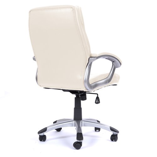 Nautilus Designs Greenwich High Back Leather Effect Executive Office Chair With Contoured Design Backrest and Fixed Arms Cream - BCP/T101/CM Office Chairs 47158NA