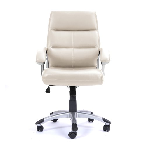 Nautilus Designs Greenwich High Back Leather Effect Executive Office Chair With Contoured Design Backrest and Fixed Arms Cream - BCP/T101/CM  47158NA