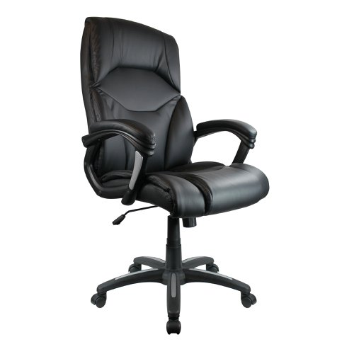 Wellington High Back Leather Effect Executive Armchair with Silver Detailed Black Nylon Base - Black
