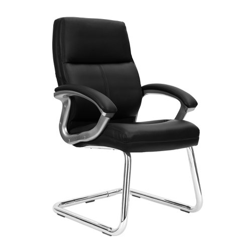 47347NA - Nautilus Designs Greenwich High Back Leather Effect Executive Visitor Chair With Contoured Design Backrest and Fixed Arms Black - BCP/T401/BK