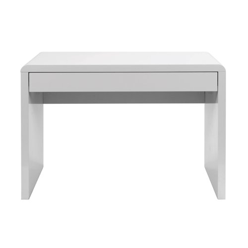 Stylish home office workstation, with spacious worktop made from 42mm hollow board, available in white and black high gloss finishes. Stylish flush drawer spans width of the unit, and open design allows maximum leg room.