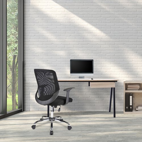 Stylish, contemporary home office workstation, with spacious worktop made from 15mm MFC, available in oak and walnut finishes.It features steel square tubular legs - Powdercoated for durability and a stylish suspended drawer and spacious under desk area formaximum leg space.