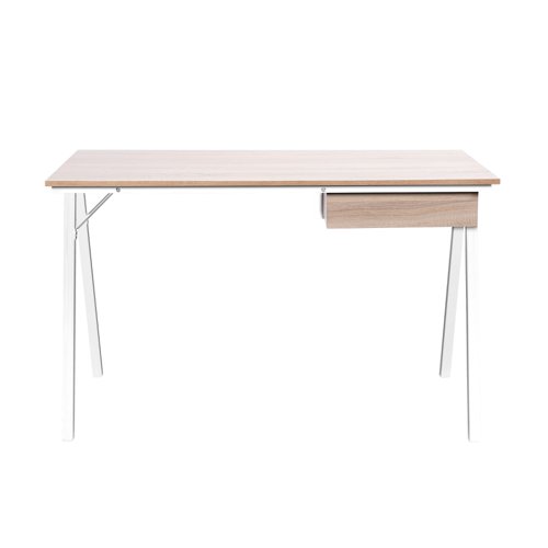 Nautilus Designs Tyrol Compact Workstation with Suspended Underdesk Drawer Oak Finish White Frame - BDW/I201/WH-OK