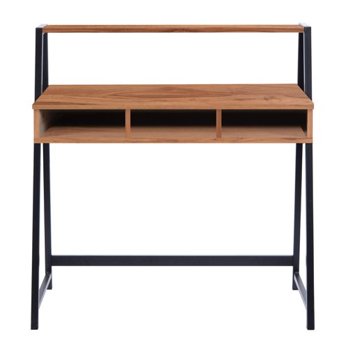 Nautilus Designs Vienna Compact Two Tier Workstation with Stylish Feature Frame and Upper Storage Shelf Walnut Finish Black Frame - BDW/I203/BK-WN