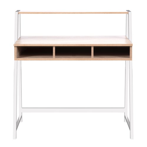 Nautilus Designs Vienna Compact Two Tier Workstation with Stylish Feature Frame and Upper Storage Shelf Oak Finish White Frame - BDW/I203/WH-OK  41964NA