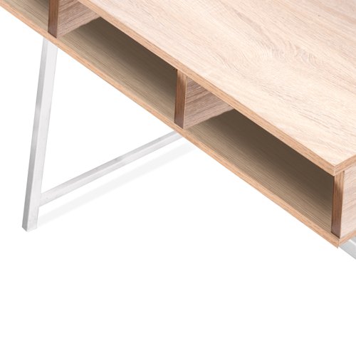 Nautilus Designs Vienna Compact Two Tier Workstation with Stylish Feature Frame and Upper Storage Shelf Oak Finish White Frame - BDW/I203/WH-OK 41964NA Buy online at Office 5Star or contact us Tel 01594 810081 for assistance