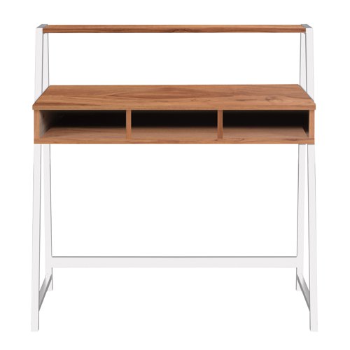 Nautilus Designs Vienna Compact Two Tier Workstation with Stylish Feature Frame and Upper Storage Shelf Walnut Finish White Frame - BDW/I203/WH-WN