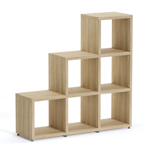Boon - 6x Cube Stepped Shelf Storage System - 1120x1100x330mm - Oak