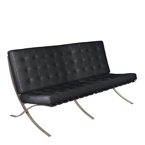 Valencia Contemporary Oversized Leather Faced Reception Chair with Classic Button Design - Two Seater - Black