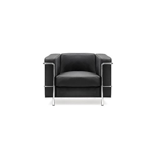 Belmont Contemporary Cubed Leather Faced Single Seater Reception Chair with Stainless Steel Frame and Integrated Leg Supports - Black
