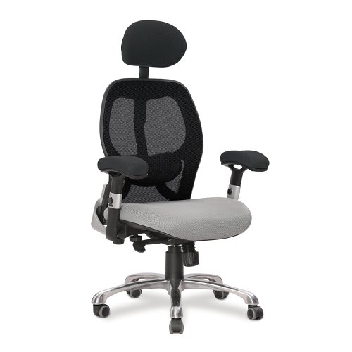 Ergo Ergonomic Luxury High Back Executive Mesh Chair with Chrome Base Certified for 24 Hour Use - Black Back, Grey Seat