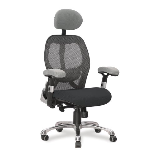 Ergo Ergonomic Luxury High Back Executive Mesh Chair with Chrome Base Certified for 24 Hour Use - Grey Back, Black Seat