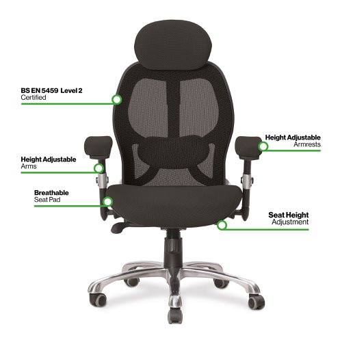 Ergo Ergonomic Luxury High Back Executive Mesh Chair with Chrome Base Certified for 24 Hour Use - Olympic/Black | ERGO/YP113/BK | Nautilus Designs