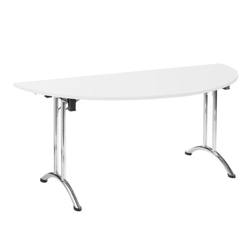 Versa Folding Semi-circular Table - 1600x800mm - White Top - Chrome Frame