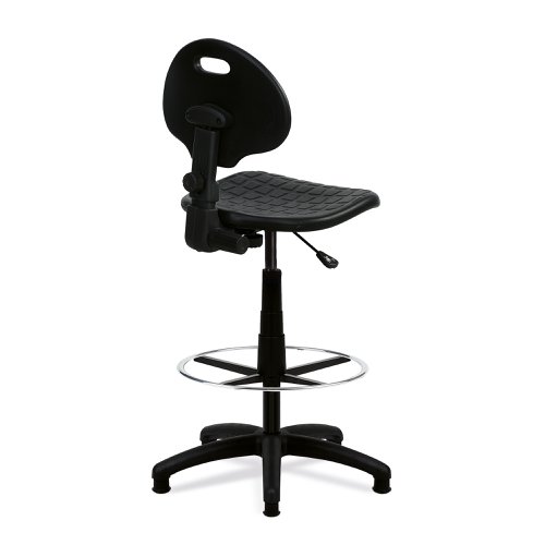 Nautilus Designs Derwent Polyurethane Draughtsman Operator Chair With Spring Loaded Backrest Mechanism Black - DPA/POLY/FCK Office Chairs 41887NA