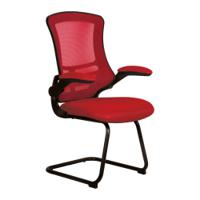 Nautilus Designs Luna Designer High Back Mesh Red Cantilever Visitor Chair With Folding Arms and Black Shell/Frame - BCM/L1302V/RD