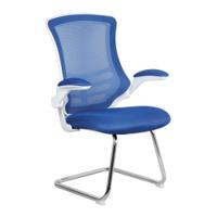 Nautilus Designs Luna Designer High Back Mesh Blue Cantilever Visitor Chair With Folding Arms and White Shell/Chrome Frame - BCM/L1302V/WHBL