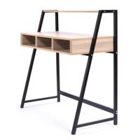 Nautilus Designs Vienna Compact Two Tier Workstation with Stylish Feature Frame and Upper Storage Shelf Oak Finish Black Frame - BDW/I203/BK-OK
