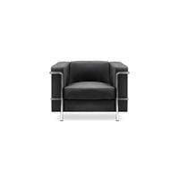 Belmont Contemporary Cubed Leather Faced Single Seater Reception Chair with Stainless Steel Frame and Integrated Leg Supports - Black