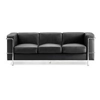 Belmont Contemporary Cubed Leather Faced Three Seater Reception Chair with Stainless Steel Frame and Integrated Leg Supports - Black
