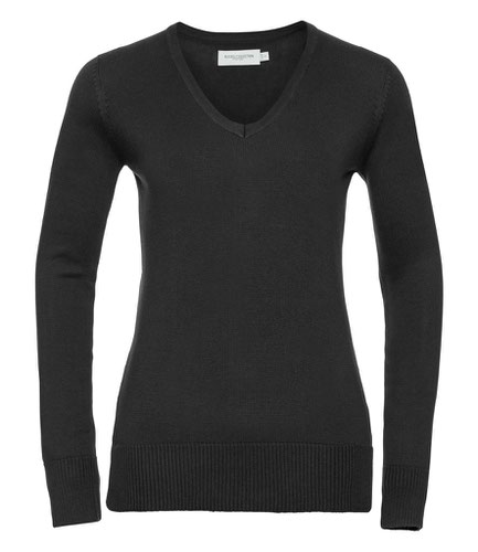 Russell Collection Ladies Cotton Acrylic V Neck Sweater Black 3XL