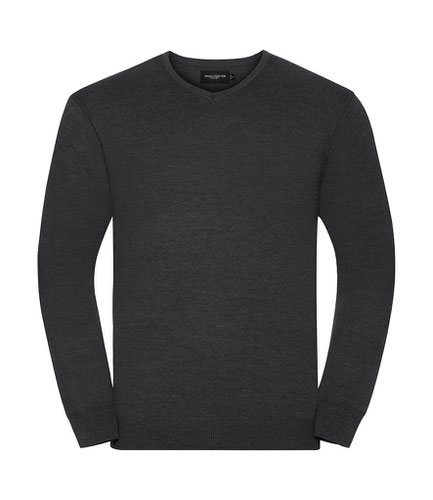 Russell Collection Cotton Acrylic V Neck Sweater Charcoal Marl 3XL