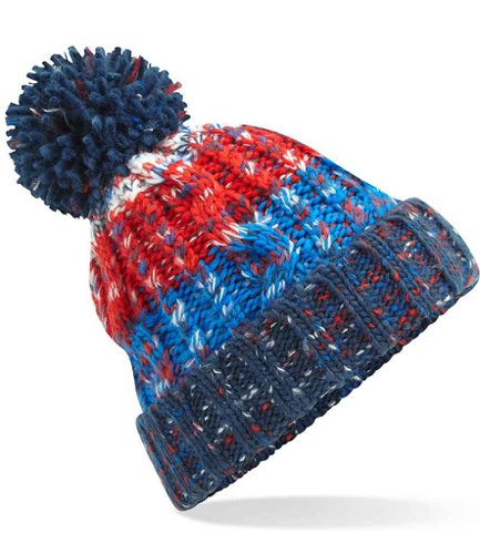 Beechfield Corkscrew Pom Pom Beanie Chilli Blues