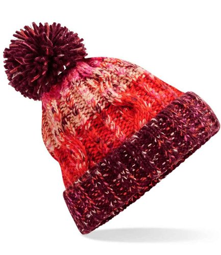 Beechfield Corkscrew Pom Pom Beanie Cherry Sherbet