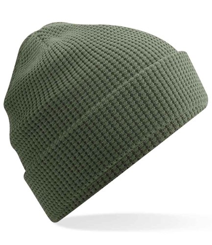 Beechfield Organic Cotton Waffle Beanie Olive Green